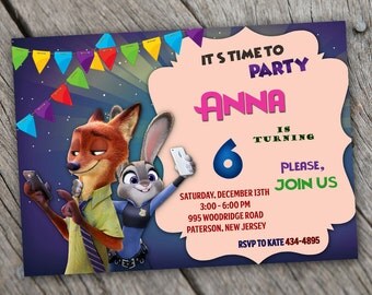 Zootopia Invitation. Zootopia Birthday Invitation. Zootopia Party Invitation Card. Zootopia Celebration Printable Zootopia Digital File.
