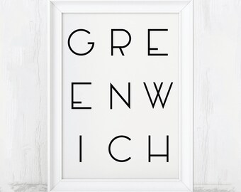 Greenwich Print, Greenwich Poster, Greenwich Art, Greenwich, Greenwich Gift, Greenwich Art Print, Greenwich Artwork, Greenwich Village