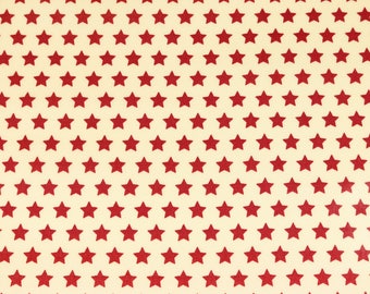Laminated cotton fabric joyful Christmas star red on cream (17.50 EUR / meter)