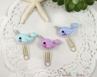Pastel Narwhal Planner Clip, Paperclip, Bookmark