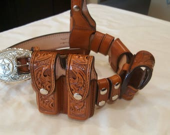 Handmade Tooled Leather Handcuff Case for Duty Belt