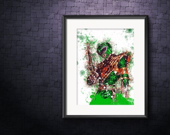 Green Ranger Poster, Power Ranger Wall Art, Tommy Oliver Print, Green Ranger Giclee, Power Ranger Watercolor, Mighty Morphin Power Rangers