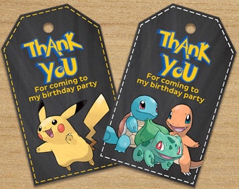 Pokemon Thank You Tags, Birthday Party Pokemon Tags, Pokemon Party Tags, Pikachu Tags, Pokemon Labels Tags, Pokemon Favor