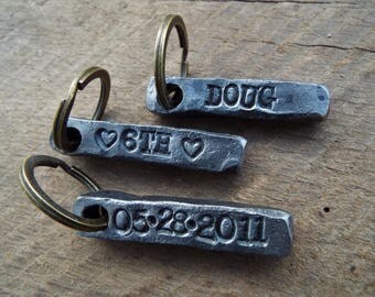 Custom key chain. Iron anniversary gift, 6th anniversary. Blacksmith forged personalized key chain gift. Wrought iron customized keychain.