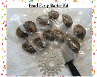 Pearl Party Starter Kit W/ 12 Unopened /Vacuum Packed Akoya Oysters, Pearl Sizer Gauge, Towel, Glass Bowl, Salt, Shucker! FREE Shipping!