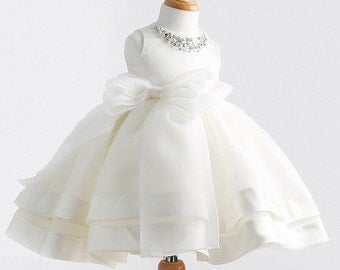 Ivory Tulle Girl Dress, TuTu Dress,White Flower Girl Dresses, Baby Kids Birthday Party Gift, Junior Wedding Bridesmaid, Christening wear