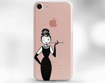 Clear IPhone 7 case Audrey Hepburn IPhone case clear case IPhone 7 plus Case Chic IPhone Case gift for her audrey hepburn case black dress