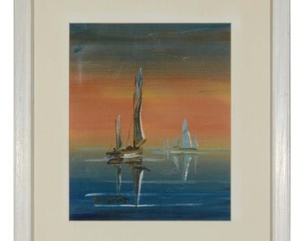 Eugen La Foret 2 paintings on silk boats