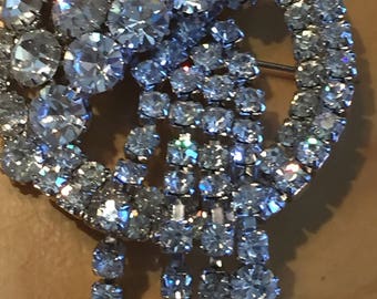 Vintage Extra Large Clear Rhinestone Brooch, very large Rhinestones, sparkled, Great Gatsby, Dangle