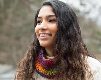 Rainbow Multicolor Wool/Acrylic Neck Warmer Scarf