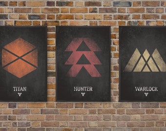 Destiny Video Game Posters, Set of Three Class Prints, Titan, Hunter & Warlock Print