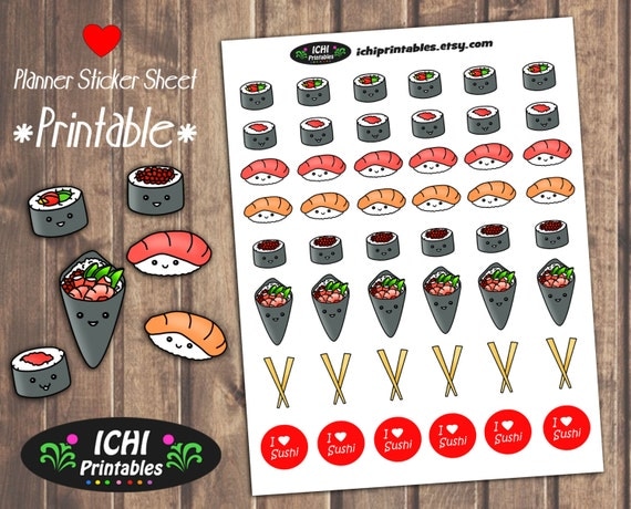 sushi printable planner stickers kawaii sushi planner stickers sushi