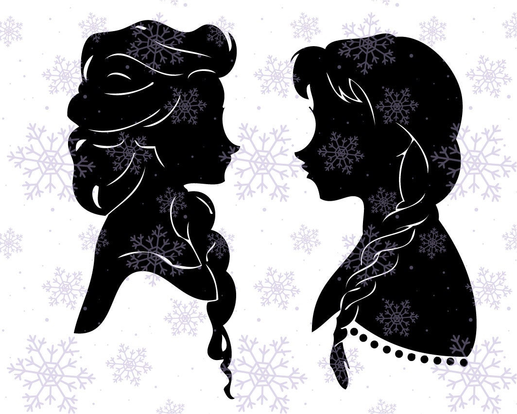 Download Silhouette Disney Couple Elsa and Anna SVG cutting ESP vector