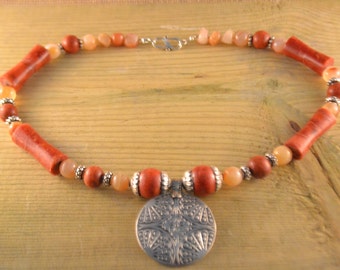 Carnelian and Coral Bambou Necklace