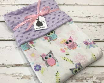Owl Baby blanket owl blanket Baby girl blanket Baby shower gift double Minky blanket Girl baby Shower gift Purple Minky Blanket purple owl