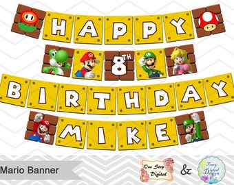 Printable Super Mario Banner, Super Mario Birthday Party Banner, Instant Download Super Mario Bunting, Mario Birthday Party Bunting 0062