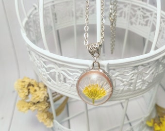 White flower Nature jewelry Glass necklace Silver chain Eco friendly Flower girl Teen jewelry Botanical art Flower ornament Gift for women