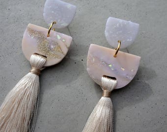The Bride - Nude / Tassel Earrings / Polymer Clay Earrings / Stud Earrings