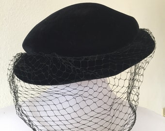 Black veiled hat | Etsy