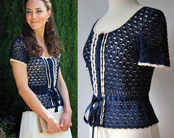 Kate Middleton blouse. Crochet blouse. Royal blouse. Inspired by Kate Middleton. Cotton top.