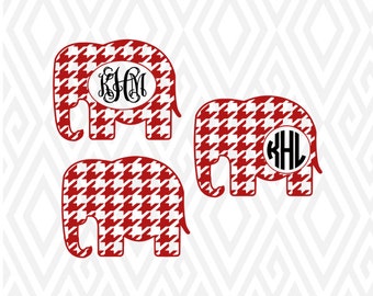Houndstooth Monogram Elephant Cuttable Design in SVG; DXF; PNG; Ai; Pdf; Eps