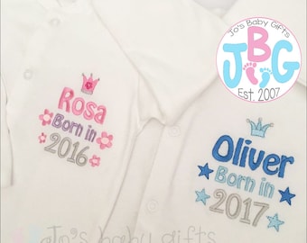 Personalised 2016/2017 Sleepsuit, Custom baby clothes, Embroidered Rompersuit, new baby gift, baby shower gift, baby clothes, custom baby