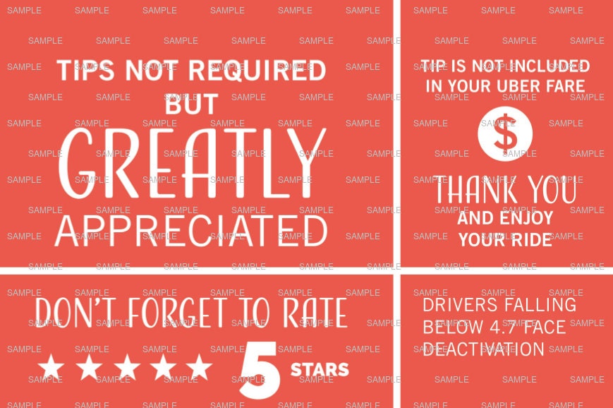 Uber Tip Sign 2 Signs 5 Star Rating Rideshare Get it ASAP