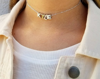 Name Choker Initial Choker Customized Choker Capital Letter Necklace Silver Choker Necklace Personalized Gothic Choker Custom Necklace