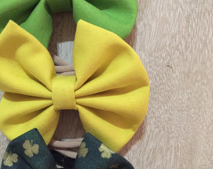 Golden Shamrock fabric hair bow or bow tie