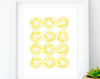 Lemon kitchen print, Kitchen printable, Farmhouse style, Rustic home decor, Lemon yellow kitchen, Lemon wall art, Large abstract decor