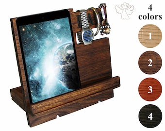 Mens Docking station wood Charging station organizer iPad stand wood iWatch stand Phone stand Desk organizer iPhone holder Apple watch dock