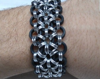 Aluminum + EPDM Rubber Chainmail Bracelet Black And Silver Handmade