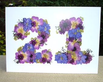 21st Birthday Card, Daughter, Friend, Girlfriend Birthday, Brother, Sister 21st Birthday, Cards for Gardeners, English Pressed Flower PRINT
