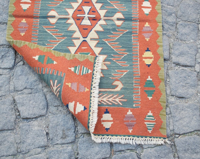 rug,kitchen Rug, Turkish Rug, Vintage Rug, Area Carpet, Anatolian Rug, Low Pile Rug, Home and Office Rug, 3.1'x2' /96x61cm, Handwoven Rug,