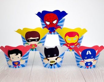 Superhero Avengers Cupcake Toppers Wrappers Super Hero Birthday Party Decorations Party Supplies Birthday Party Decorations Kids