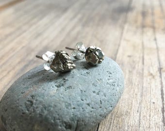 Raw Stone Earrings // Pyrite Stud Earrings // Fools Gold