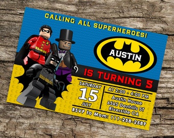 Batman Lego Invitation,Batman Lego Party,Batman lego Birthday,Batman Lego Birthday Party Invitation,Lego Batman Movie Invite