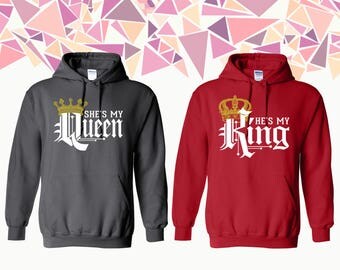 She's My Queen He's My King Sweatshirt King King Queen Hoodie King Queen Couple Hoodie Couple Hoded Sweatshirt Couple Sweater Gift ForCouple