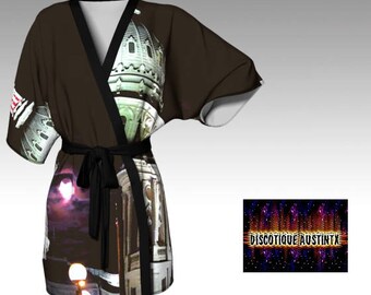 Texas Capitol Robe Beautiful Full Moon at Capitol Brown White Kimono Robe Original Exclusive Art Photography Print Downtown Austin Texas