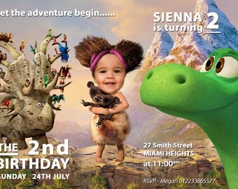 Girl Good dinosaur Invitation, Girl Good Dinosaur Birthday, Cavegirl Invitation, Cute Girl's PHOTO Birthday Invitation, Photo Good Dinosaur