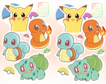 Pokemon Sticker Sheet, Pokemon stickers, 1st generation stickers, pokemon, pikachu, bulbasaur, squirtle, charmander
