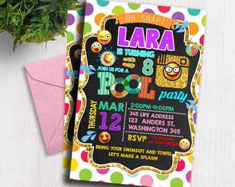 Emoji Birthday Invitations, Emoji Party Invitation, Emoji Birthday Invitation, Emoji Birthday Party, Emoji Party, Emoji Invite, pool party