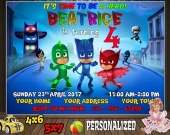 Pj Masks Invitation, Pj Masks Birthday, Pj Masks Invite, Pj Masks Party, Pj Masks Printable, Pj Masks Custom, Pj Masks Card, Pj Masks Evite