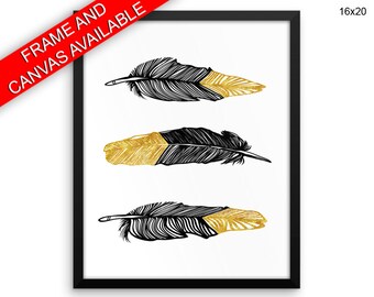 Black And Gold Canvas Art Black And Gold Printed Black And Gold Feathers Art Black And Gold Feathers Print Black And Gold Framed Art Black