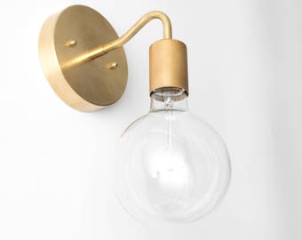Brass Wall Sconce - Globe Sconce - Minimal Sconce Light - Gold Wall Lamp - Raw Brass Fixture