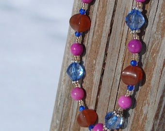 Earthy Brown, Purple and Blue Beaded Necklace