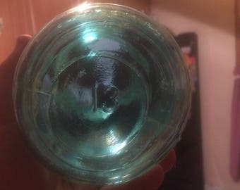 1910-1923 One Quart lucky 13 Aqua Ball Perfect Mason Jar
