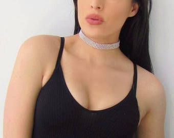 Diamond Choker, Delicate Rhinestone Choker, Delicate Necklace, Diamond Necklace, Small Chokers, Silver Choker Necklace, Rhinestone Choker