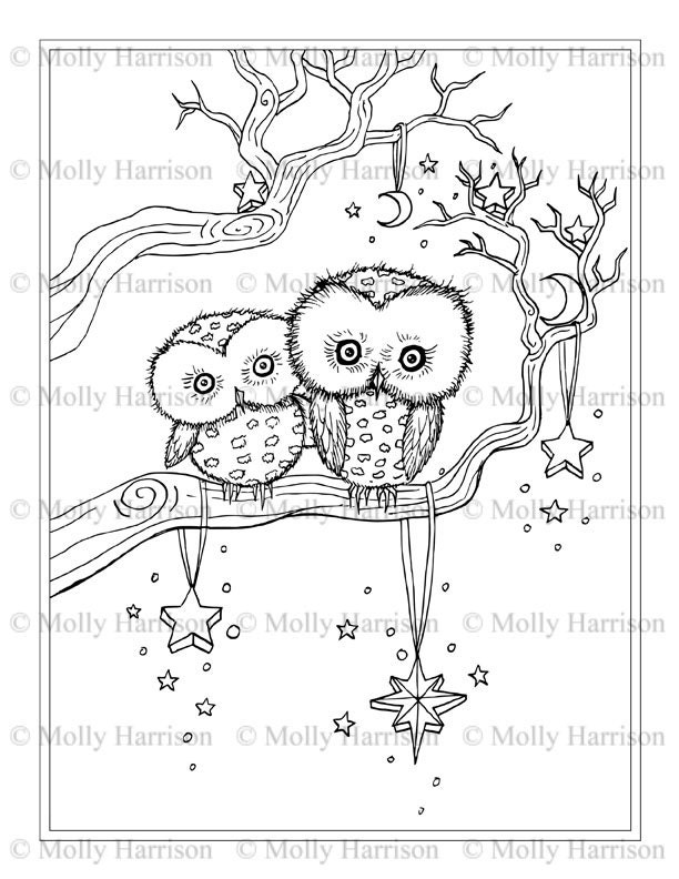 Little Winter Owls Coloring Page Printable Instant Download