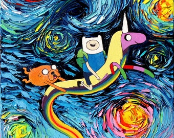 Adventure Time Art CANVAS print van Gogh Never Went On An Adventure starry night Aja 8x8, 10x10, 12x12, 16x16, 20x20, 24x24, 30x30 choose